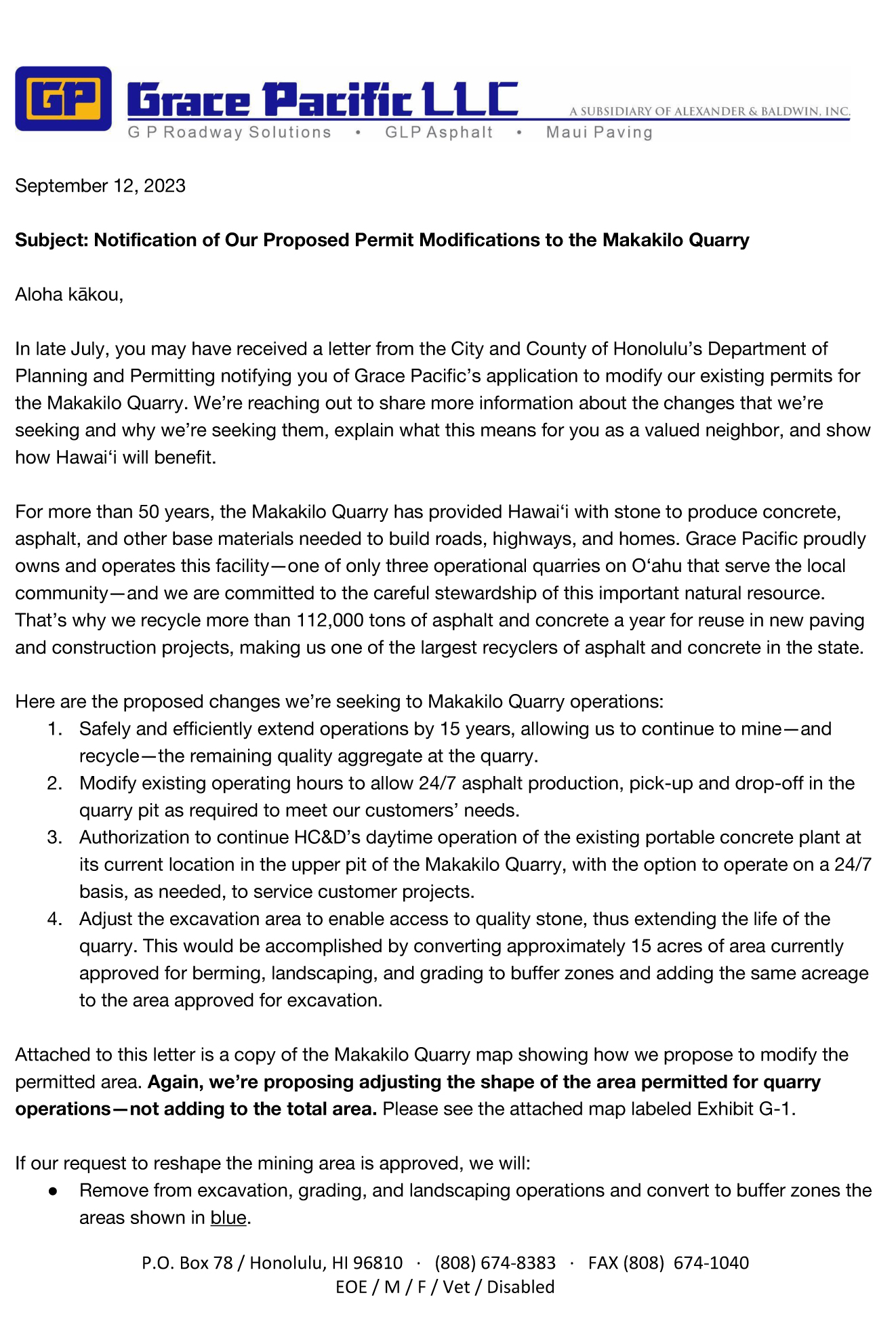 GP-Follow-up Letter Makakilo Quarry-091323